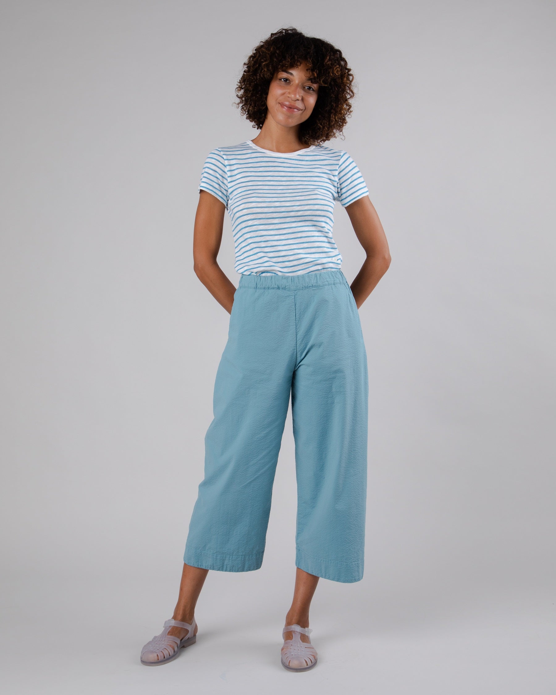 Women's Slim Fit Blue Striped T-Shirt