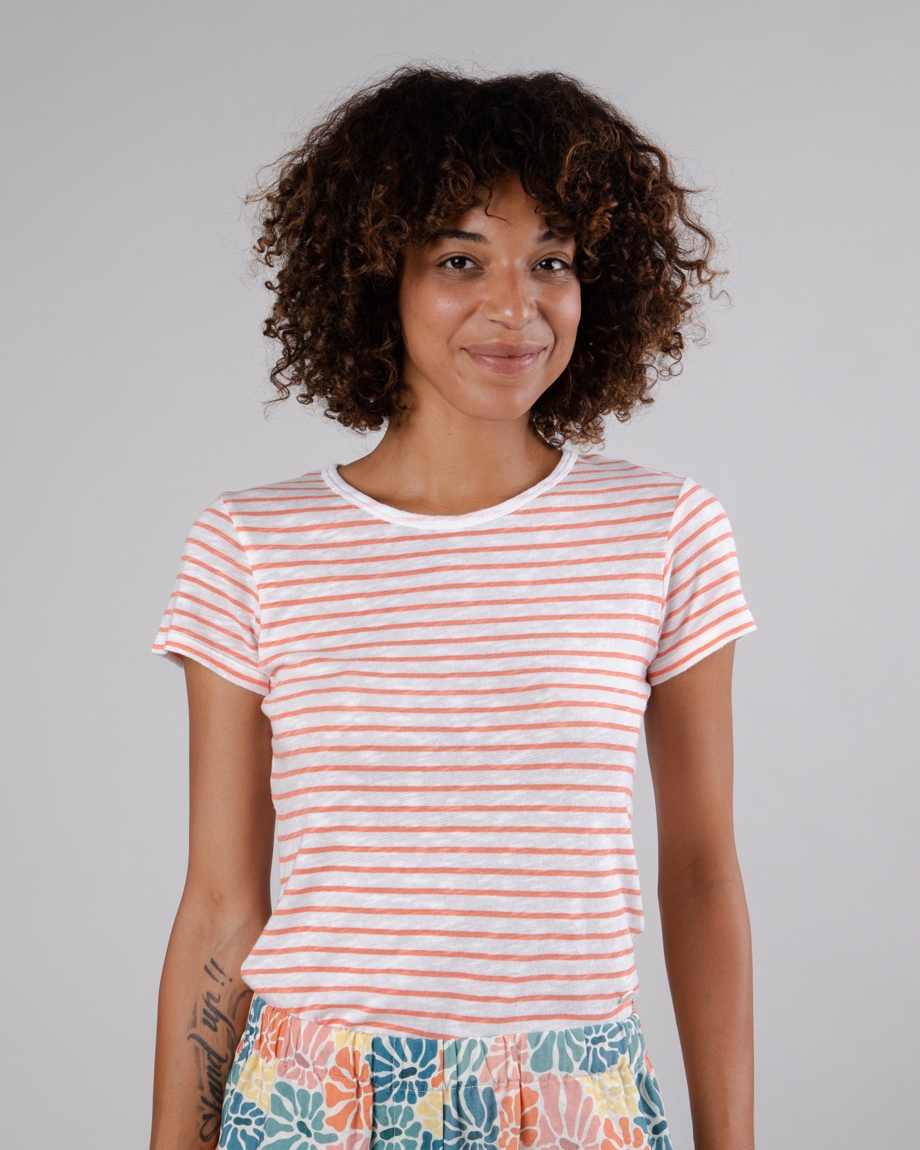 Women's Slim Fit Orange Striped T-Shirt