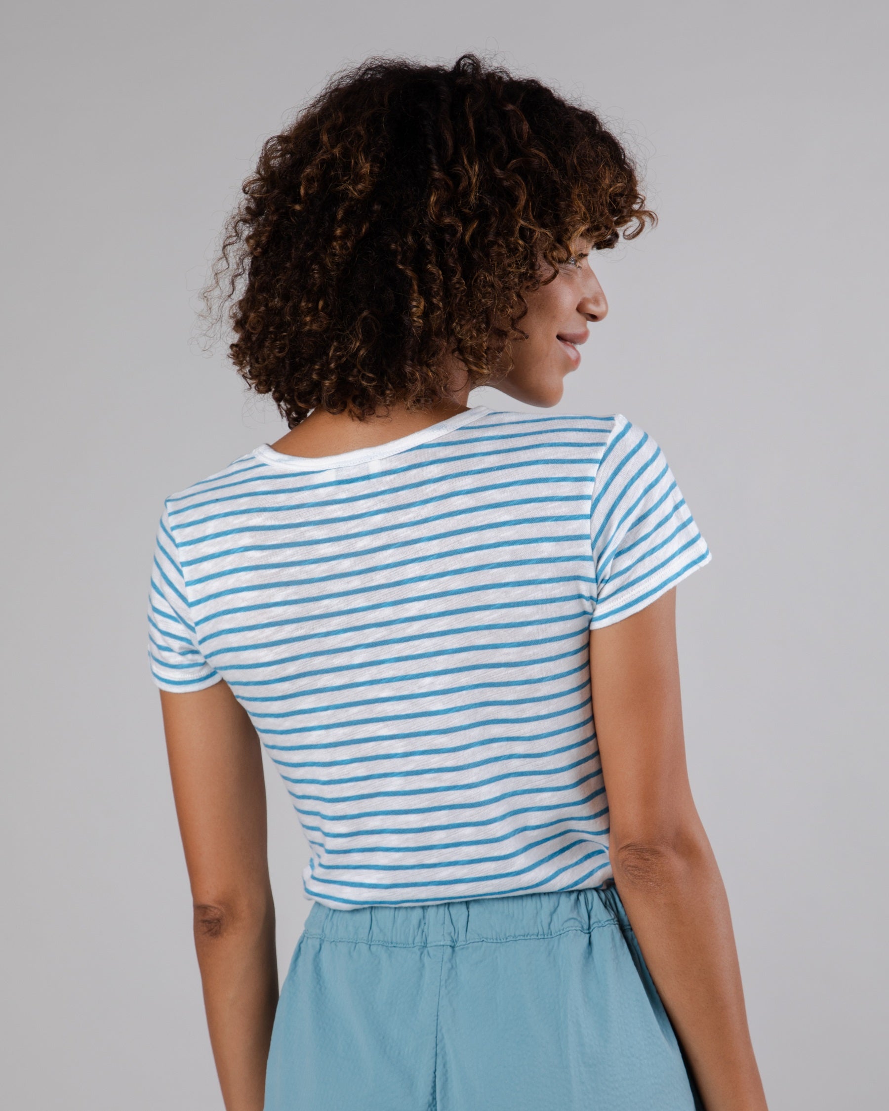 Women's Slim Fit Blue Striped T-Shirt