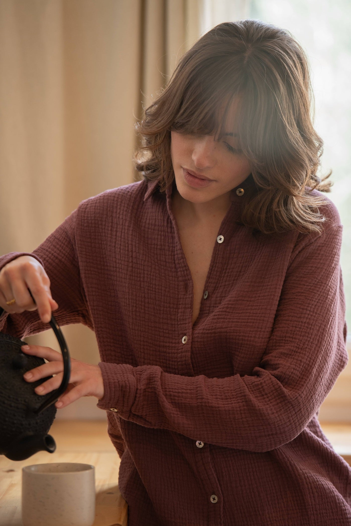 Chemise de pyjama Daphné bordeaux