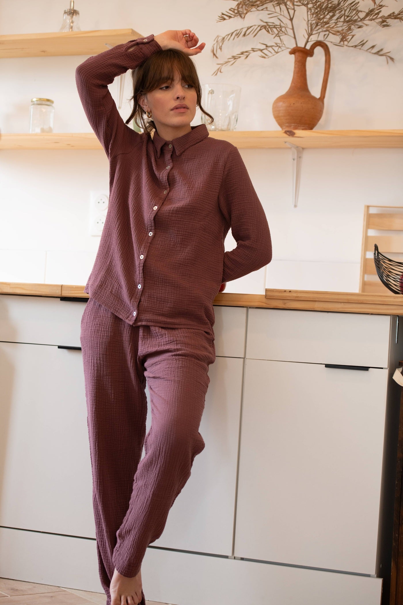 Chemise de pyjama Daphné bordeaux