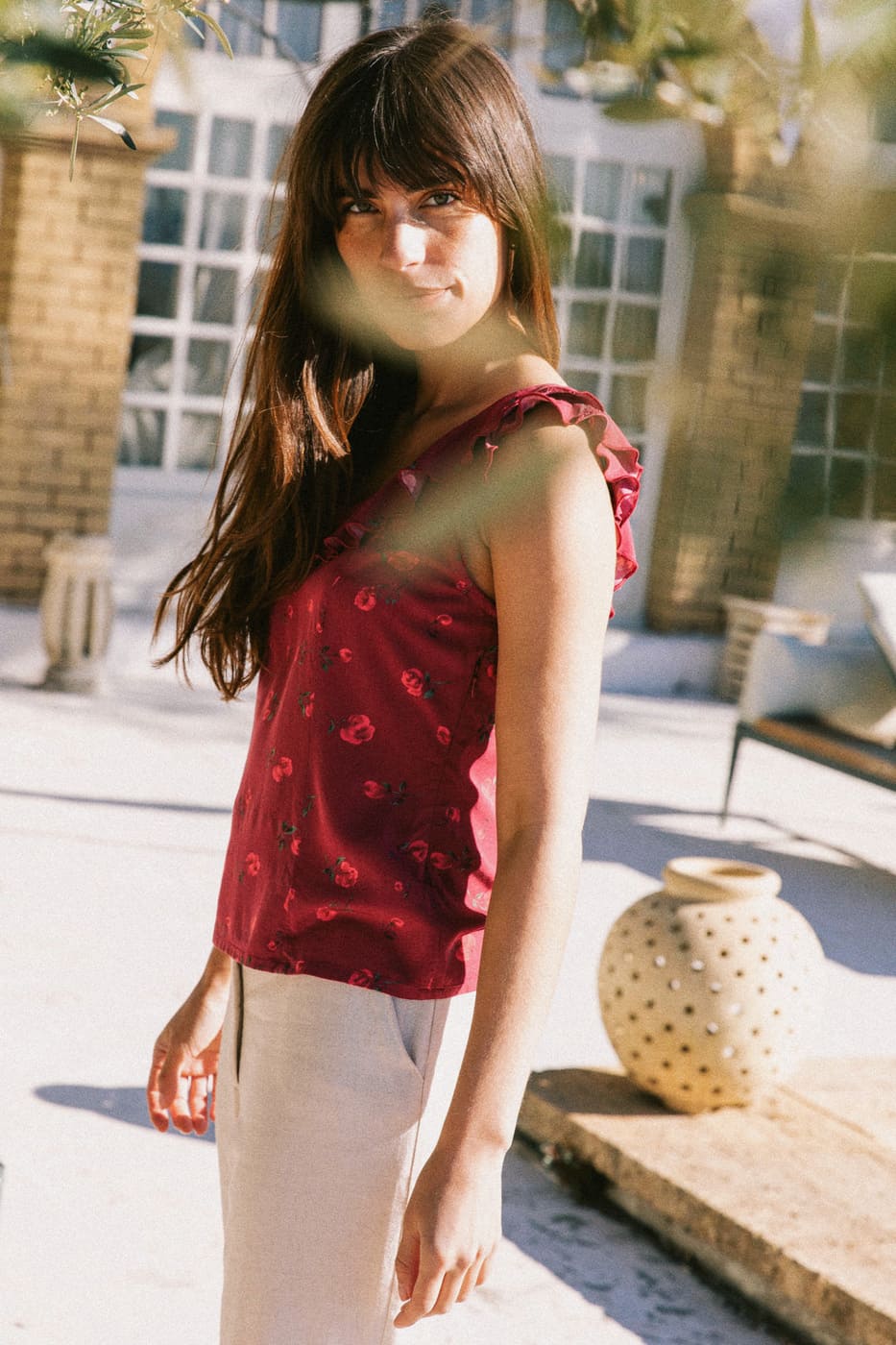 Top Capucine framboise