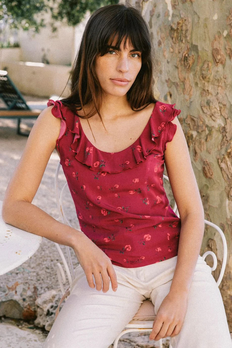 Top Capucine framboise