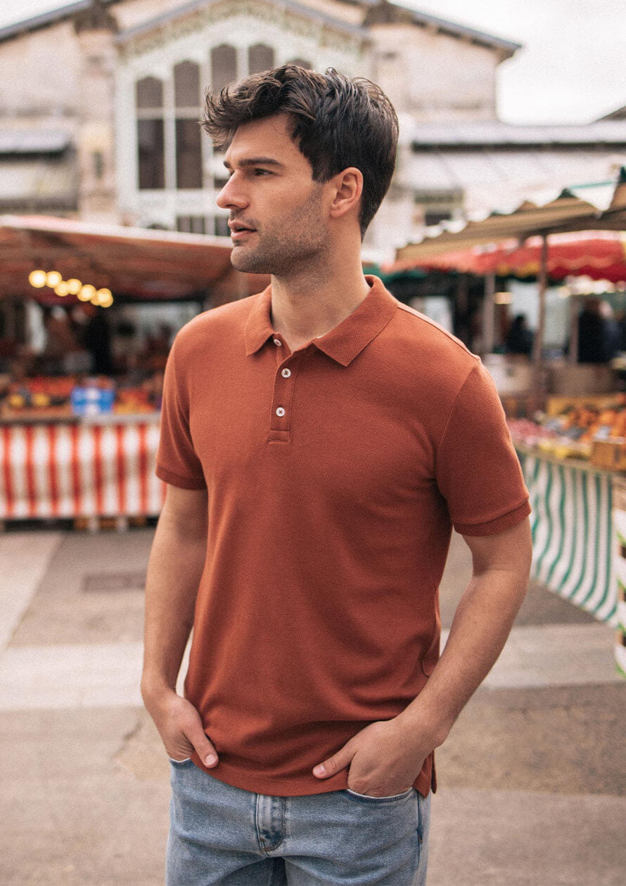 Herren-Poloshirt aus Bio-Baumwolle Amical Terracotta