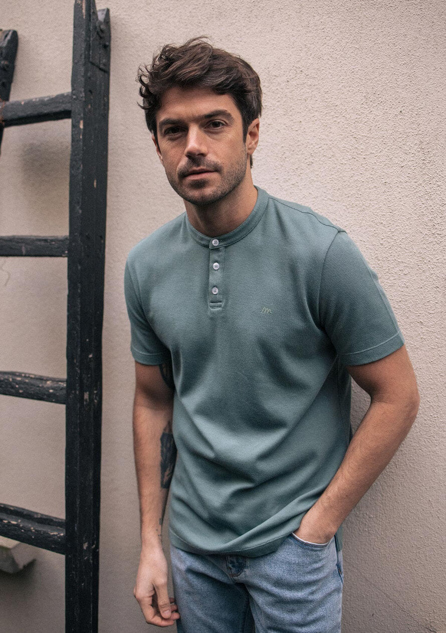 Henley Poloshirt Emblême Eucalyptus