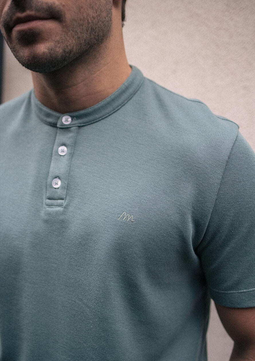 Henley Poloshirt Emblême Eucalyptus