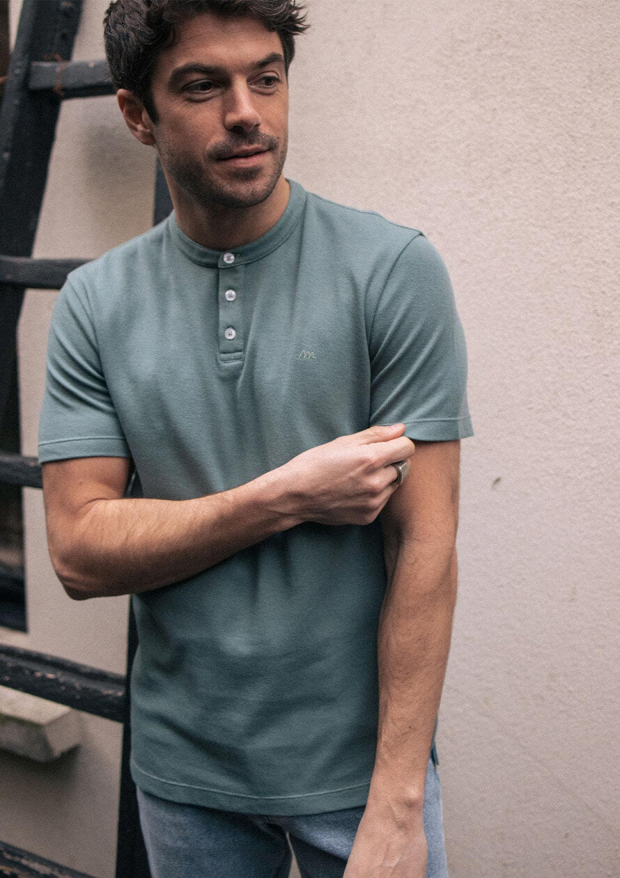 Henley Poloshirt Emblême Eucalyptus