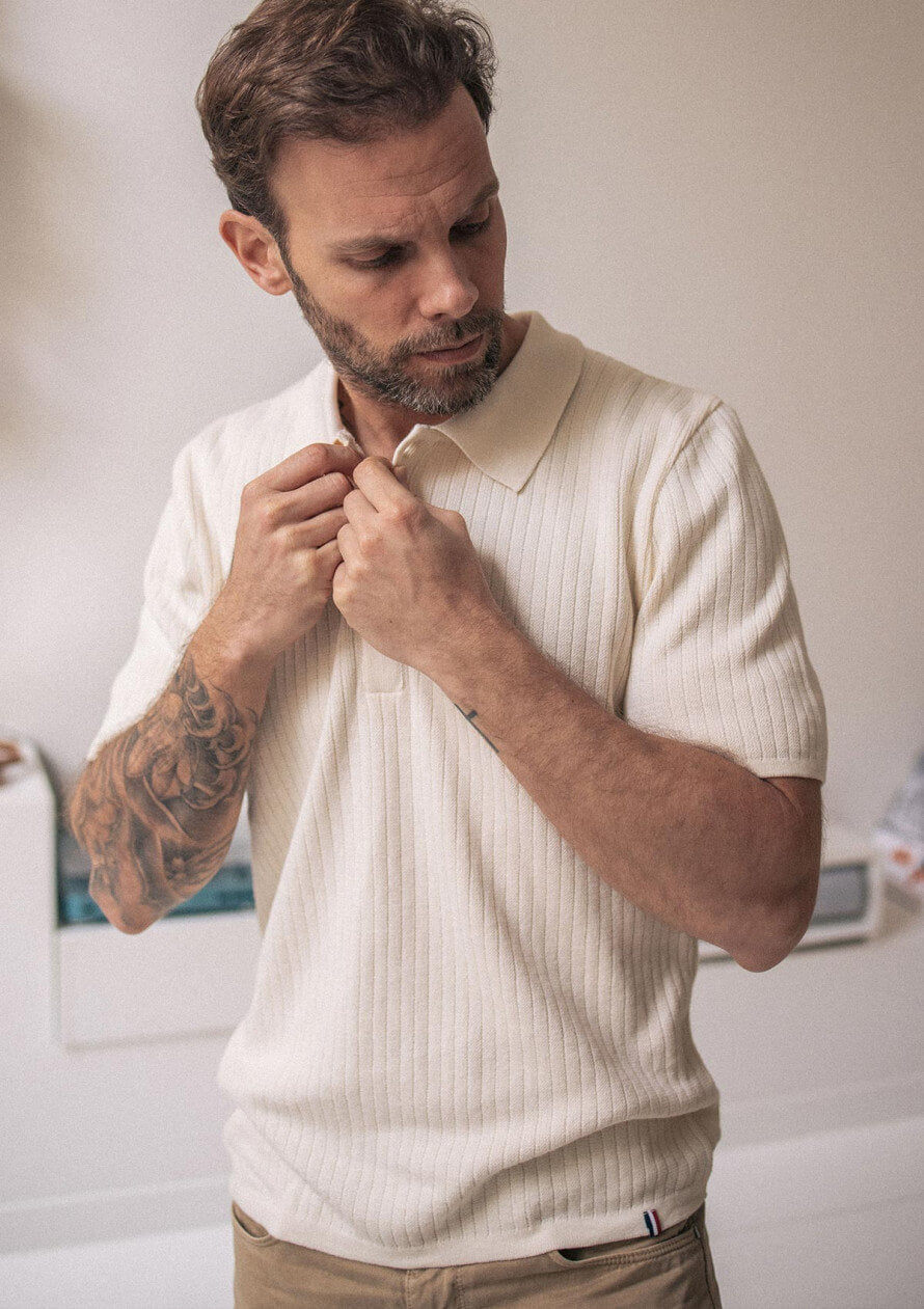 Men's organic cotton polo shirt Dune Ecru