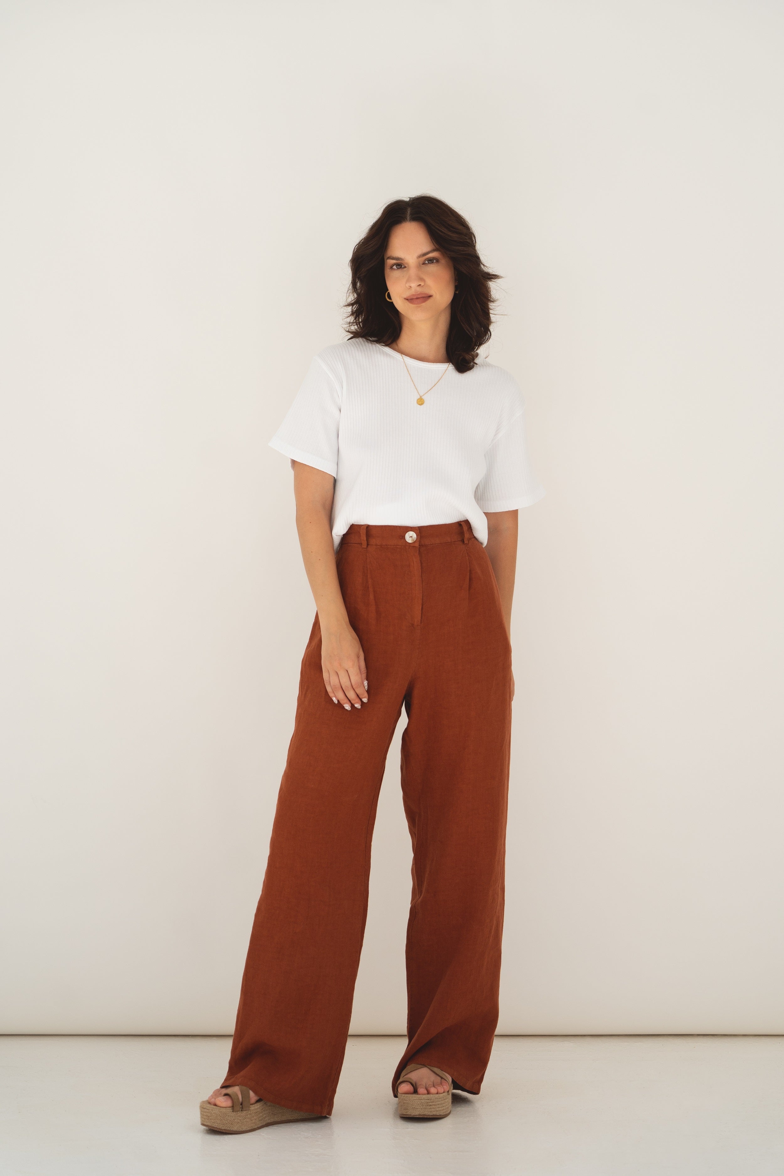 Pantalon en lin Mara Terracotta