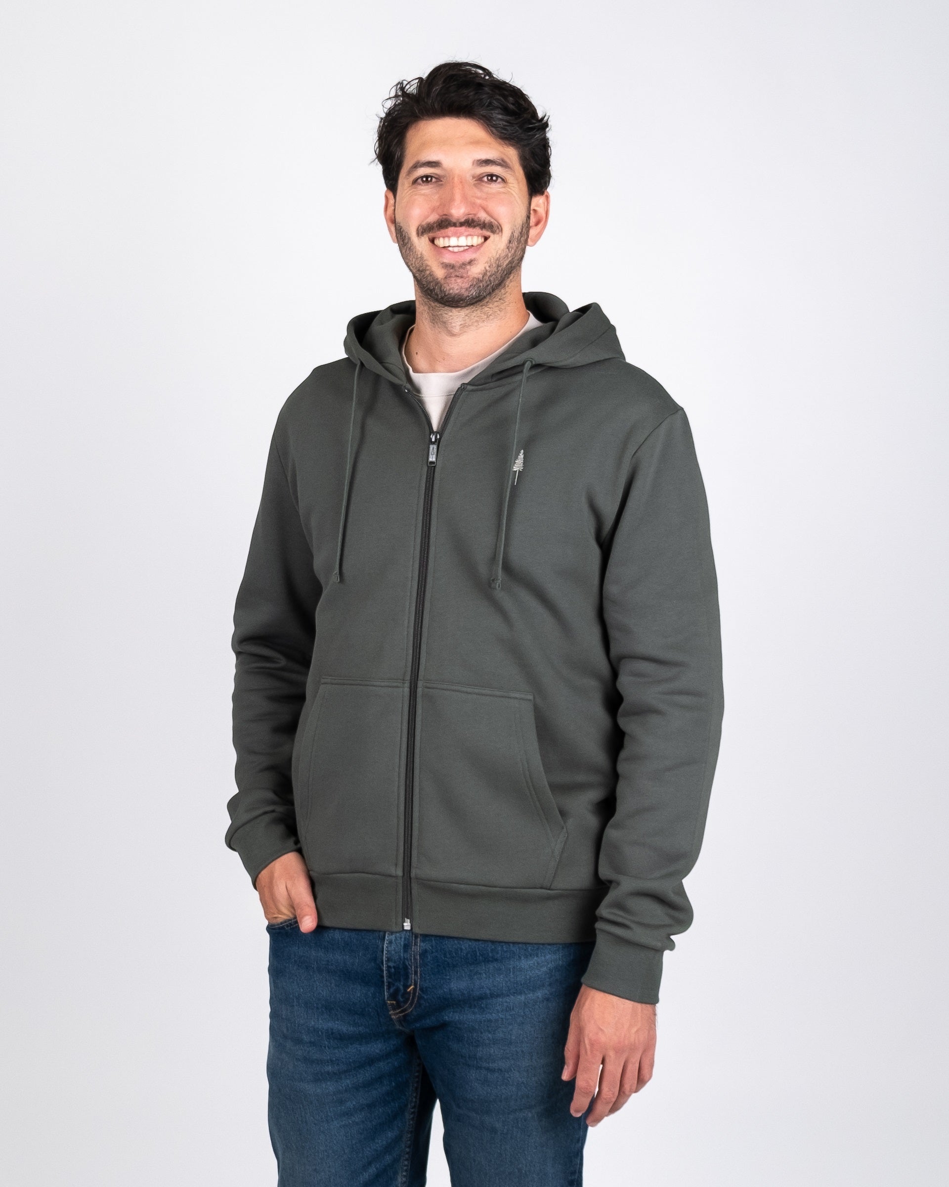 Organic cotton TreeHoodie Zip Ash green