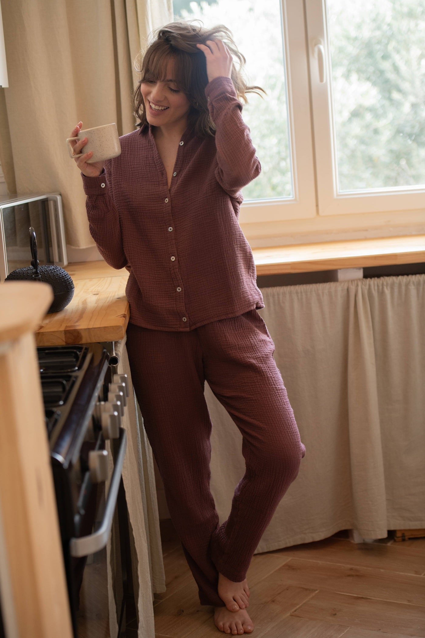 Pantalon de pyjama Daphné bordeaux