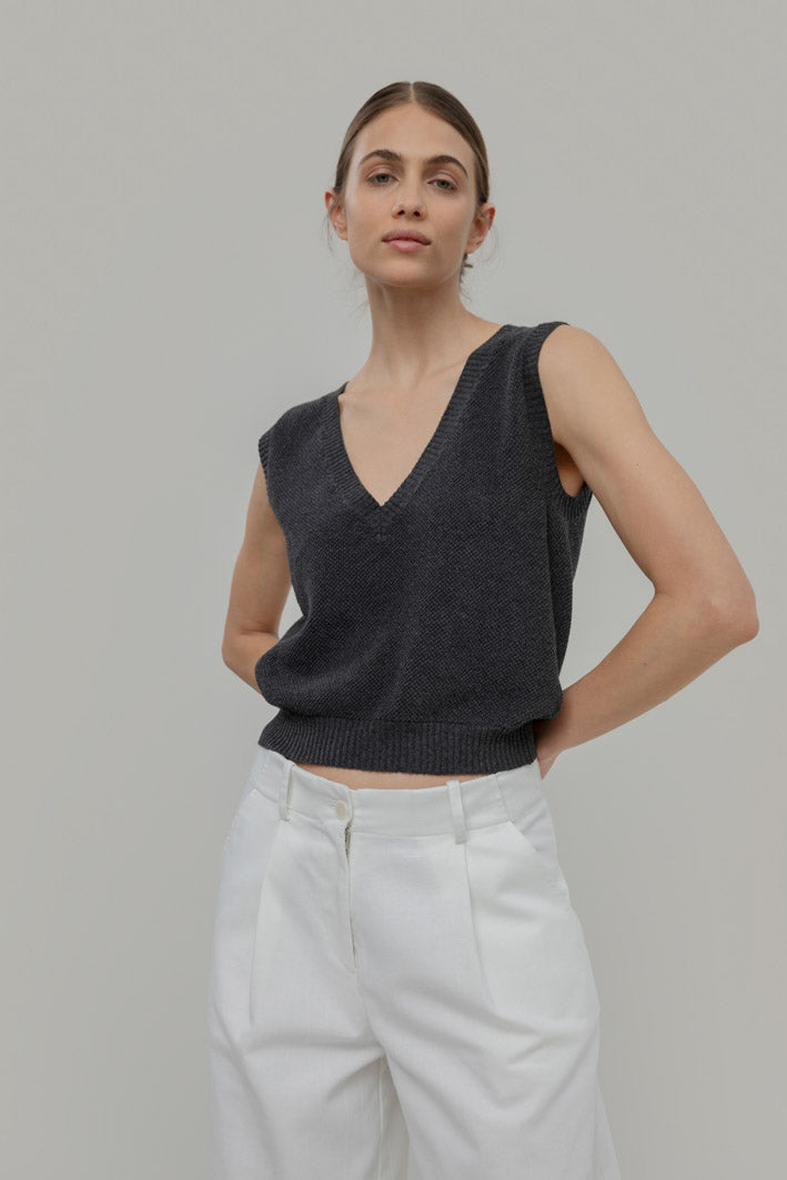 Cotton knit Vest Elodie Grey