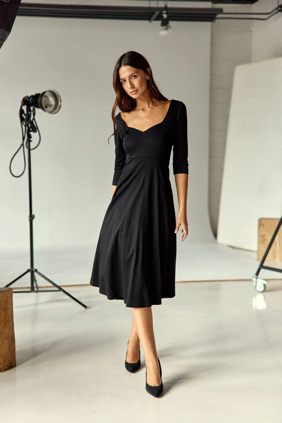 Schwarzes Midikleid Katy