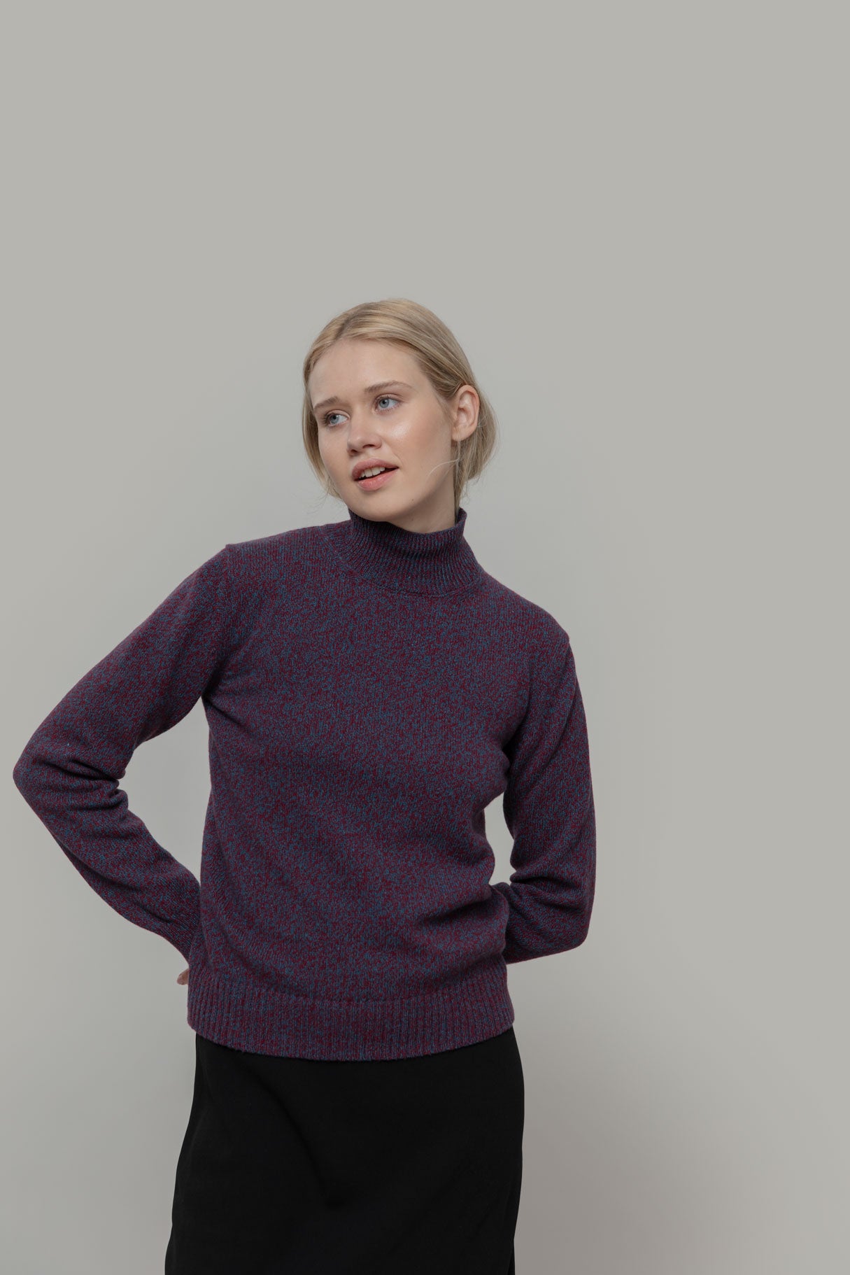 Kaschmir Rollkragen-Pullover Ada Bordeaux-Blau Meliert