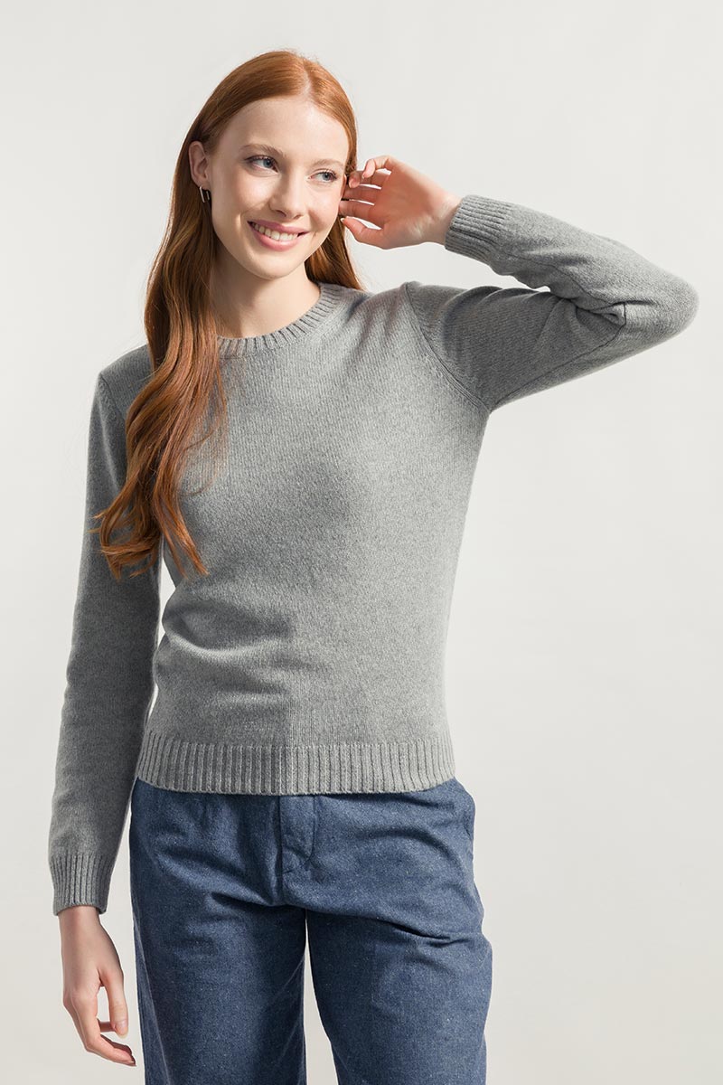 Damen-Pullover aus recycelter feiner Wolle Laura Grau