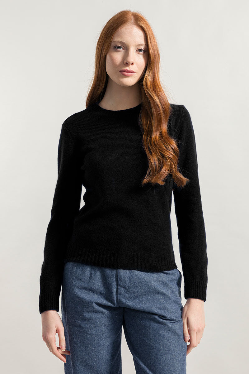 Damen-Pullover aus recycelter feiner Wolle Laura Schwarz