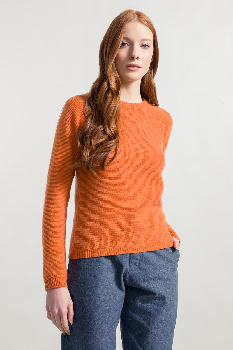 Pullover aus recycelter feiner Wolle Laura Orange