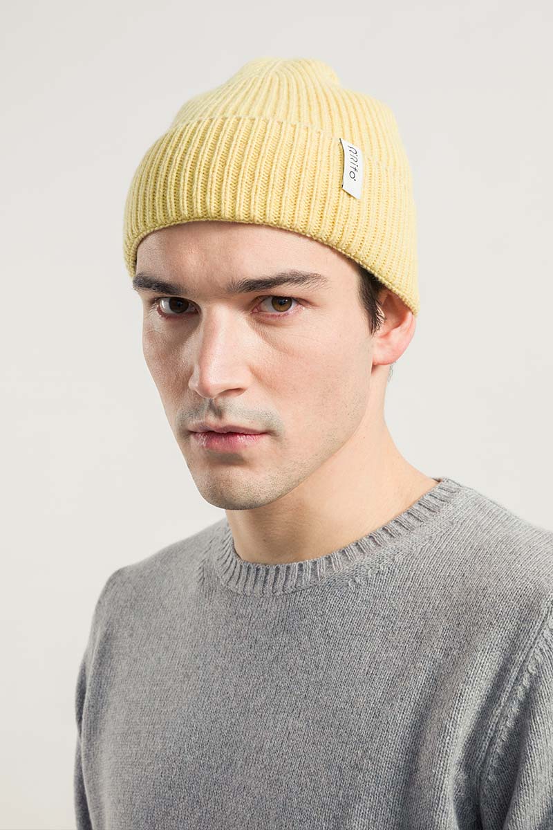Cashmere beanie Marcello mottled yellow