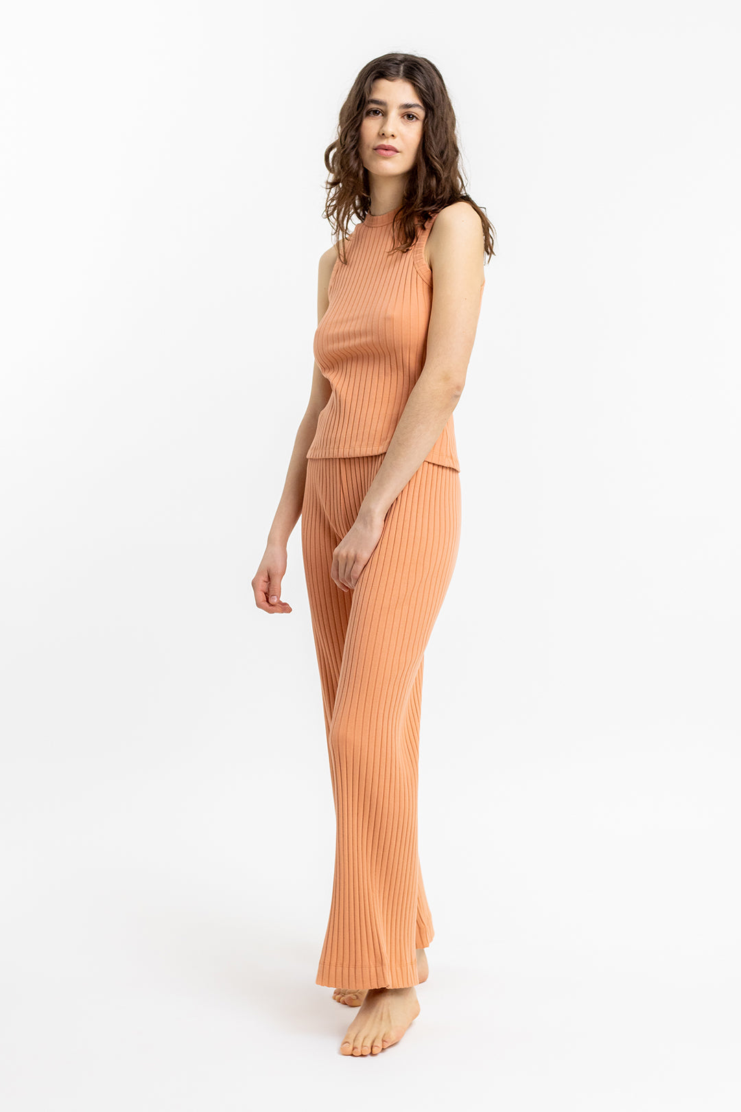 Pantalon lounge femme en coton bio orange 