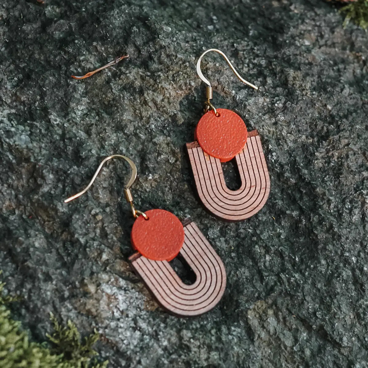 Upsylon orange wooden earrings