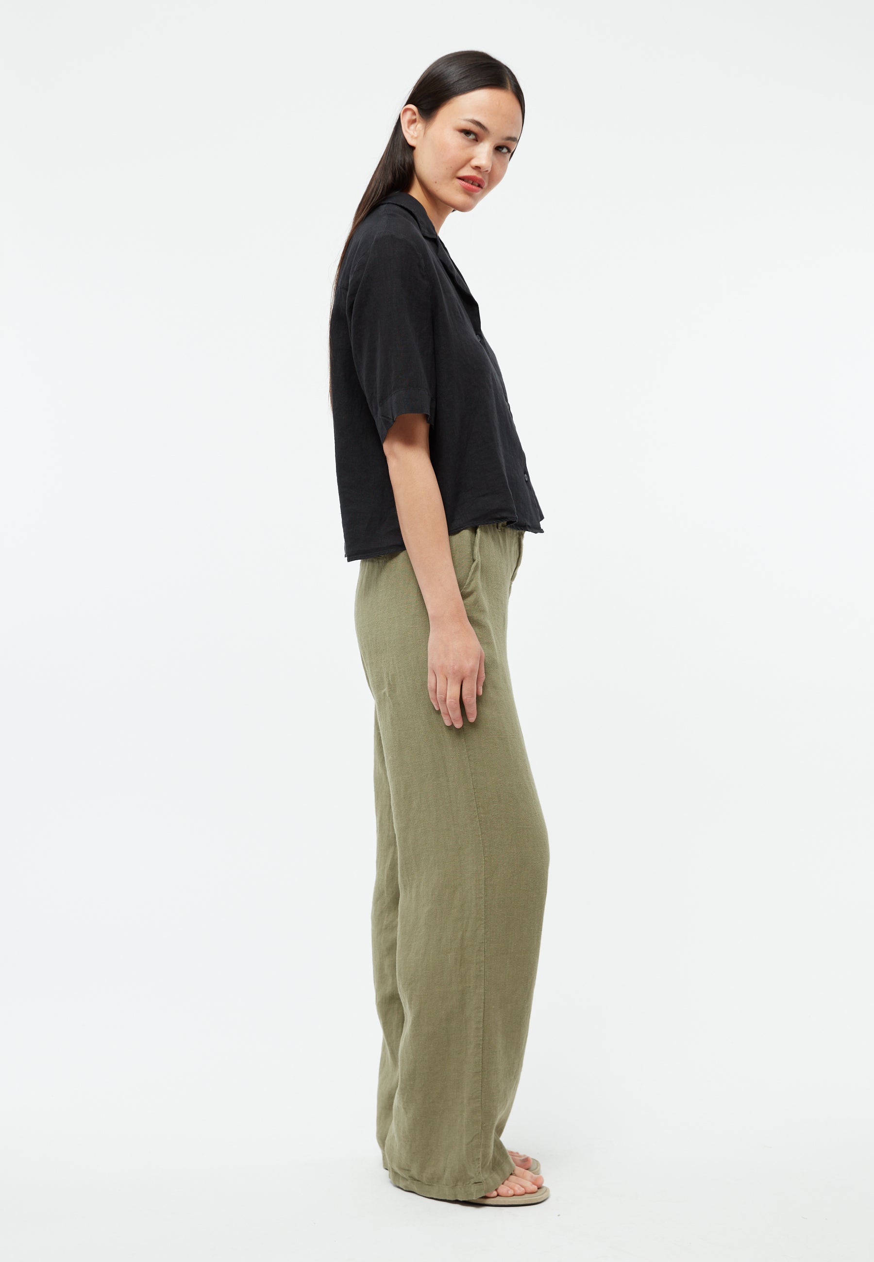 Pantalon en lin Beatrice Olive