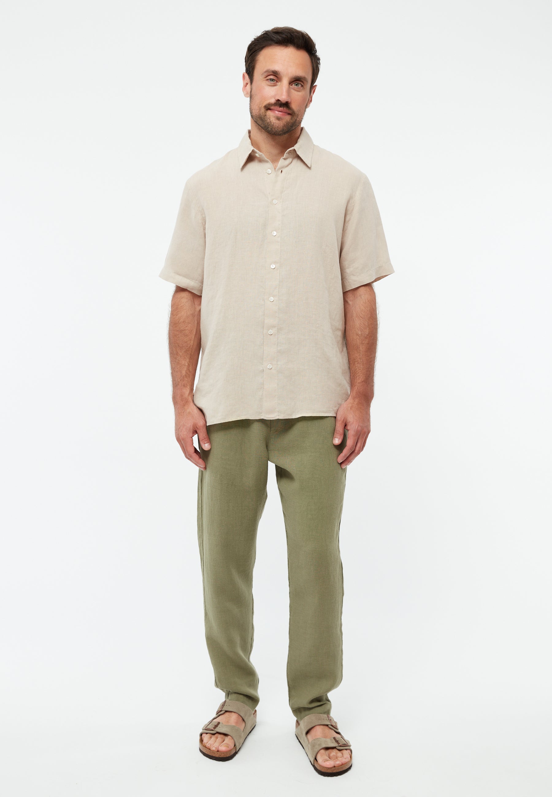 Men's Linen Trousers Eric Faded Olive - Givn Berlin