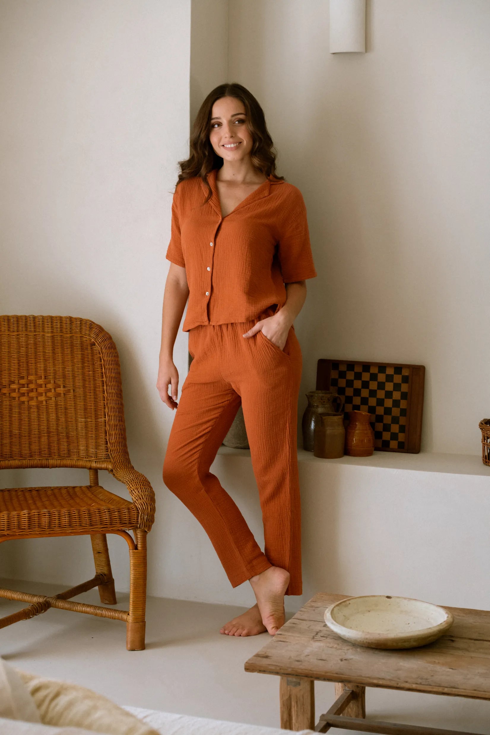  Pajamas Shirt Flora Terracotta