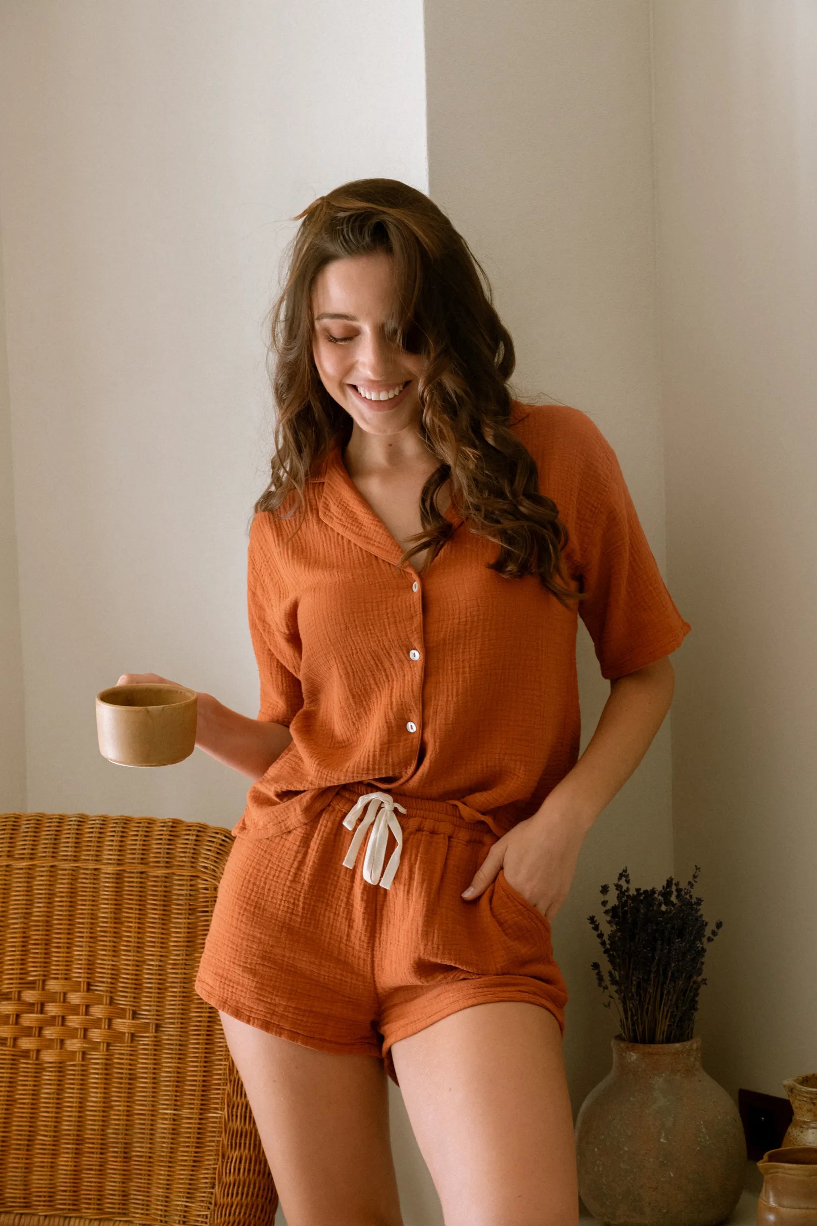  Pajamas Shirt Flora Terracotta