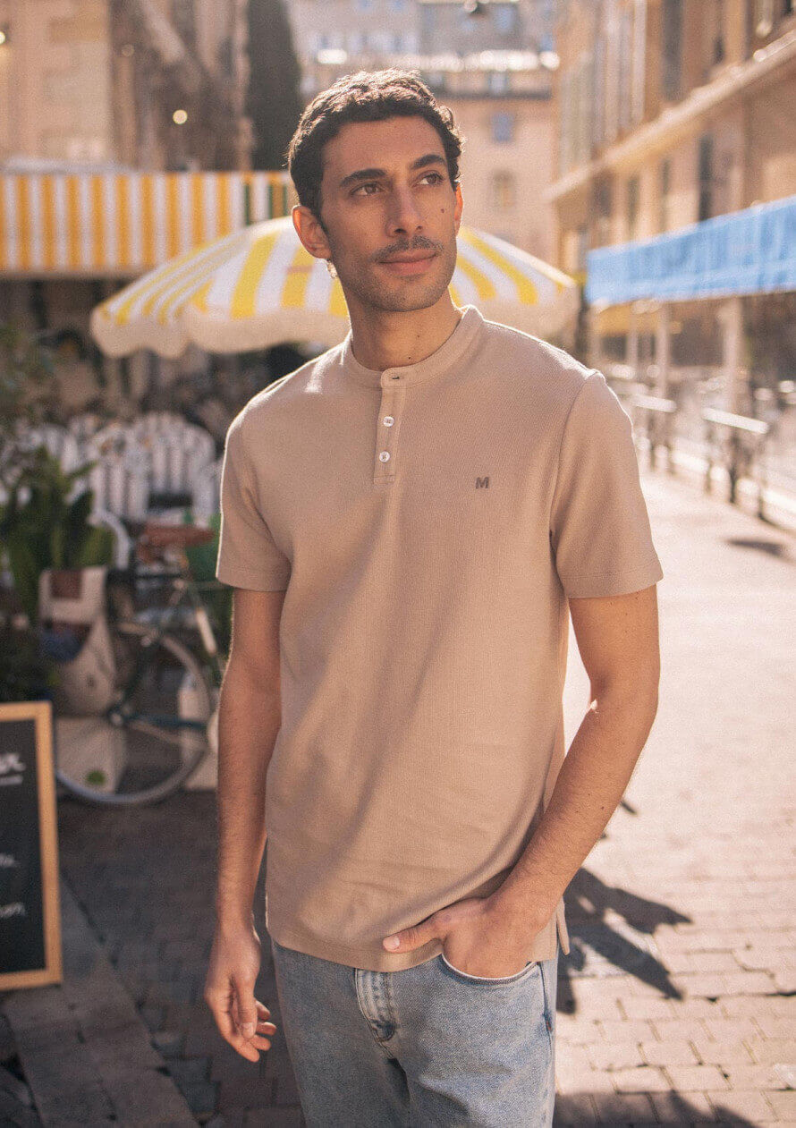 Henley Poloshirt Emblême Beige