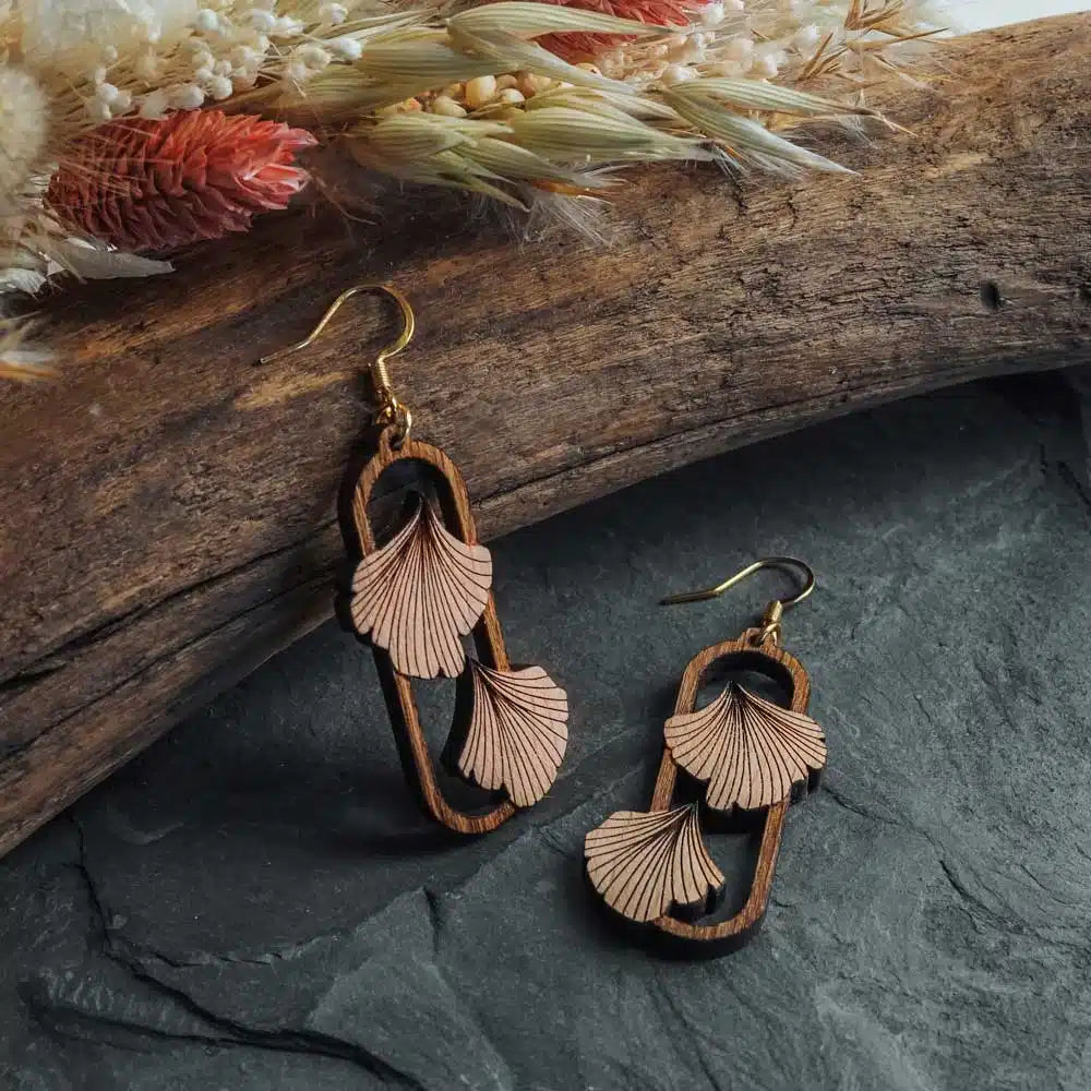 Ginkgo wooden earrings